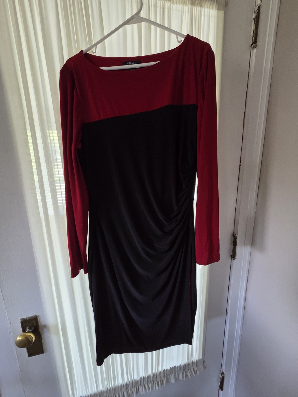 Chaps Red and Black Long-Sleeve Sheath Dress